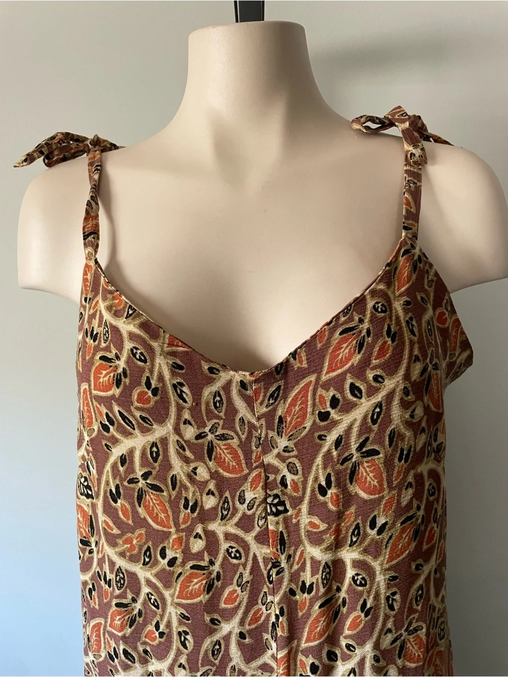 90s Vintage Boho Wide Leg One Piece Jumpsuit Earthy Hippie Tie Strap Festival - Picture 3 of 8